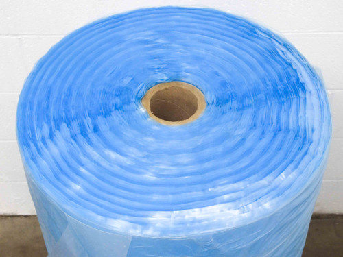 Top view of Jura-Plast Type TL EVA encapsulant roll showing blue film wound on cardboard core