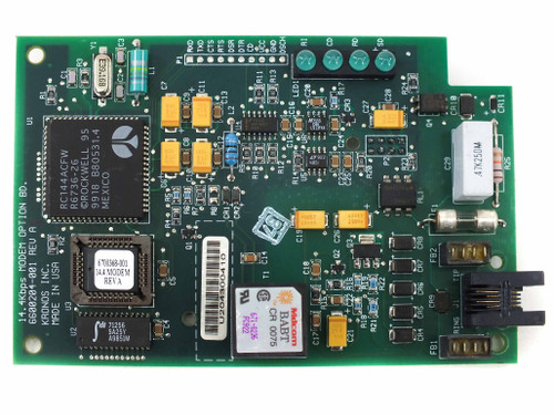 Kronos 6600204-001 Modem Option Board – top-down front view showing full PCB layout, modem chip, and edge connectors