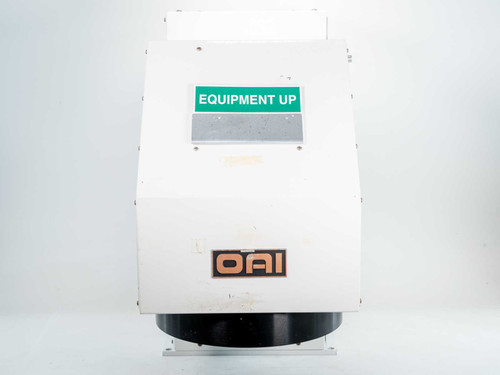 OAI 0130-041-04 UV exposure housing – straight front view showing OAI logo, Equipment Up indicator panel, and circular black aperture opening
