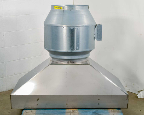 Fantech FKD 16XL inline power ventilator on filter hood – straight front view showing fan housing and hood