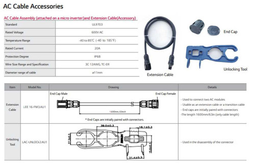 LG Solar LEE 16-FM3.AU1 Extension Cable - NeON R Ace Microinverter Panels w/Tool