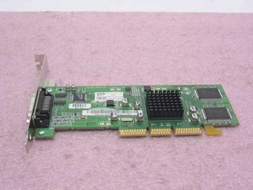 ATI 1028111001 Rage 128 Pro AGP video card — angled rear view showing PCB, memory chips, and DVI port bracket