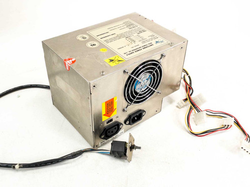 Real Power RPA-7250C 250W switching power supply — rear and side view showing IEC AC inlet, cooling fan, power toggle switch, and output cable harness