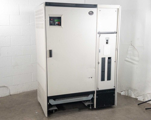 PDI Power Pak M-4 PDU PP13-4-1500-641 floor-standing cabinet — front left view showing main door and side breaker panel, closed