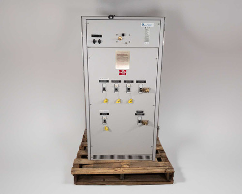 Best Power PT100N61002BBSDO UPS Transfer Switch – straight-on front view showing breaker handles and warning labels