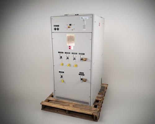 Best Power PT100N61002BBSDO UPS Transfer Switch – left-angle front view of full cabinet on pallet