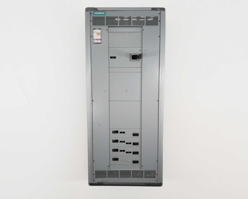 Siemens 60-36555-H20 1000A switchboard – straight-on front view showing complete dead-front enclosure with rating label and lower breaker modules