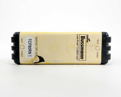 Cooper Bussmann TCF80RN CUBEFuse 80A 600VAC — opposite side label view showing model number and voltage rating