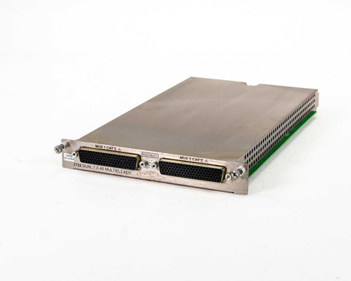 Keithley 3722 Dual 1x48 Multiplexer Card front panel showing MUX 1 CAT 2 and MUX 2 CAT 2 104-pin D-sub connectors and ventilation slots