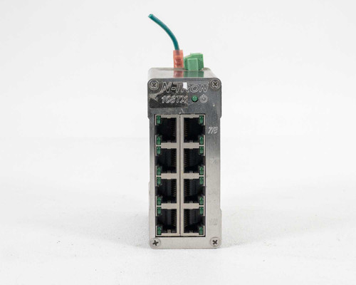 Red Lion N-Tron 108TX industrial Ethernet switch — straight front view showing eight RJ-45 ports, N-Tron logo, and LED indicators