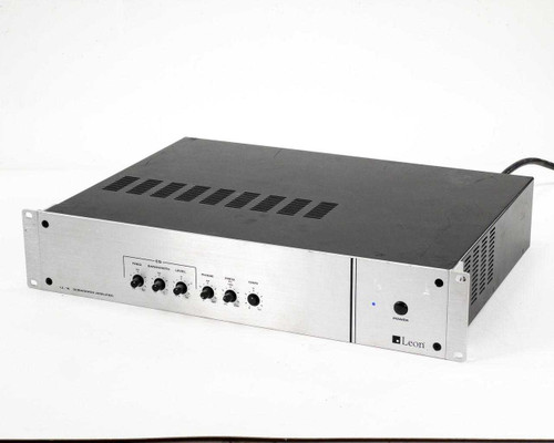 Leon L3-1K Subwoofer Amplifier front panel angled right view showing silver brushed faceplate and power button