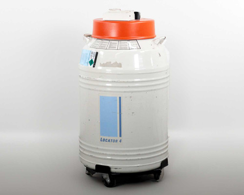 Thermo Scientific Locator 4 CN509X17 cryogenic storage vessel – front view on wheeled platform dolly
