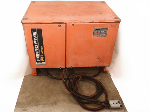 C&D Charter Power Systems FR18HK1000SC Ferro Five FR Series forklift battery charger – front and left side view with output cable