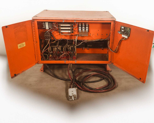 FR18HK1000SC Ferro Five forklift charger – interior view with doors open showing transformer, wiring, and components