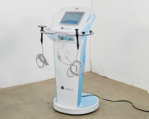Lumenis NuEra Tight APMD130 RF skin tightening system – three-quarter front view showing full unit with two handsets mounted on accessory tray