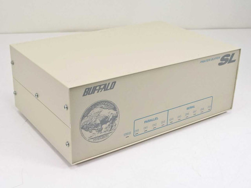 Buffalo Printer Buffer SL – front-right three-quarter view showing beige desktop enclosure with Buffalo logo and channel status label