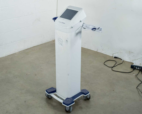 Pollogen Legend+ RF aesthetic system full unit right-side view on wheeled mobile cart