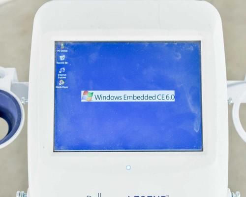 Pollogen Legend+ touchscreen displaying Windows Embedded CE 6.0 boot screen with desktop icons visible
