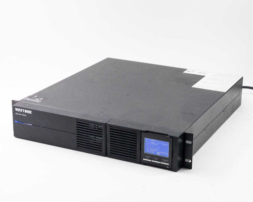 WattBox WB-UPS-1500-8 1500VA rackmount UPS — front left angle view showing LCD display and blue power indicator LED