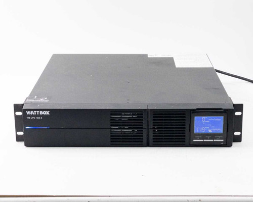 WattBox WB-UPS-1500-8 UPS — front right angle view showing full front panel with LCD display and ventilation grilles, power cord visible at rear