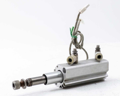 SMC MKB20-20LZ Rotary Clamp Cylinder — side profile view showing extended rod, body, and attached wiring harness