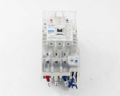 Mitsubishi SD-N50 contactor – top view showing SD-N50 model label and auxiliary contact block