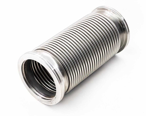 Stainless steel 304 high vacuum bellows flex hose with ISO-K flanges – three-quarter angle view showing full corrugated body