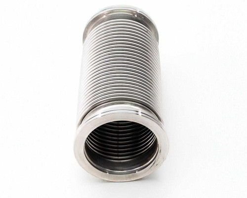 High vacuum SS304 bellows flex hose – end-on view showing ISO-K flange bore and corrugated sidewall detail
