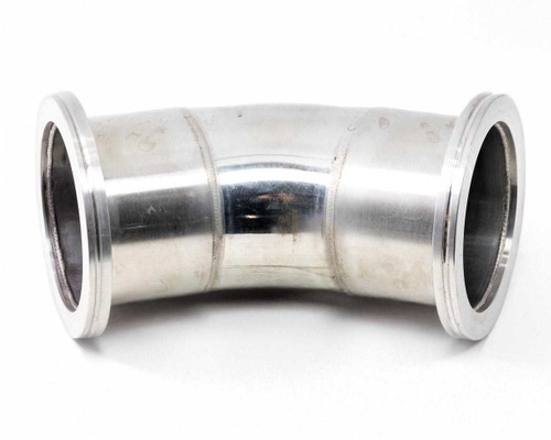 Stainless Steel 304 high vacuum 45-degree ISO-K elbow fitting — side profile showing both flanged ends and polished exterior