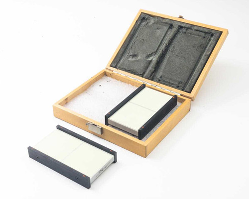 Optical Engineering beam dump set — one panel removed from wooden case, showing absorptive surface and black frame
