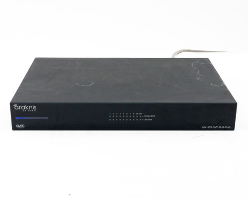 Araknis AN-310-SW-R-8-POE managed switch — front panel view showing port LED indicators for ports 1–10 including SFP ports 9F and 10F