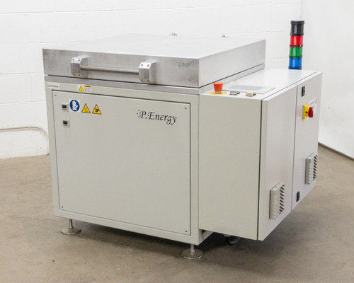 P. Energy L036LAB laminator — top view showing heating element access and vacuum chamber configuration