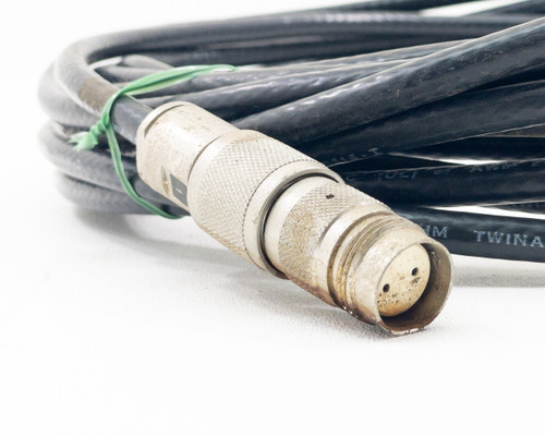 IBM 7362211 Twinax cable female connector end close-up showing round knurled metal housing