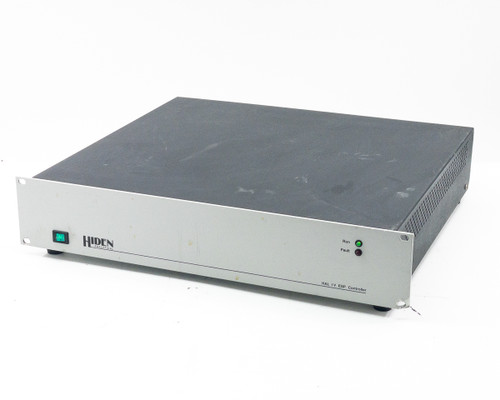 Hiden Analytical HAL IV ESP Controller – angled front-left view showing silver front panel, green power switch, Run and Fault LEDs, and black top cover with surface scratches