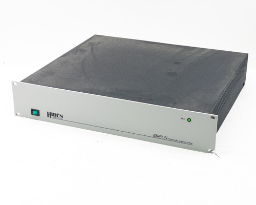Hiden Analytical ESPION Advanced Langmuir Probe Controller – front-right three-quarter view showing silver rackmount chassis with power switch and Run LED