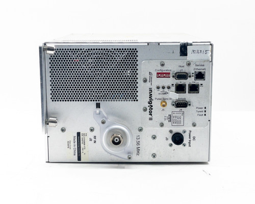 Advanced Energy Navigator II RF Match Network – rear I/O panel showing Configuration header, Host DB-9, EtherCAT, Ethernet Service ports, Pulse Sync In, Interlock DB-9, and DC Power input