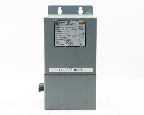 Jefferson Electric 416-1141-000 Buck Boost Transformer — angled front view showing nameplate label with VA, voltage, and phase ratings