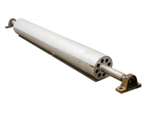 Stainless steel roller assembly 43-inch wide with INA pillow block bearings on both ends – full side view