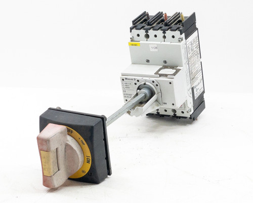 Moeller NZM1 3-pole molded case circuit breaker with rotary XDV operator handle – front angled view