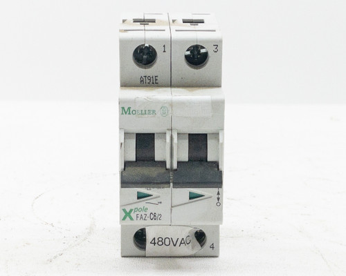 Moeller FAZ-C6/2 circuit breaker – straight front view showing toggle handles and FAZ-C6/2 model label