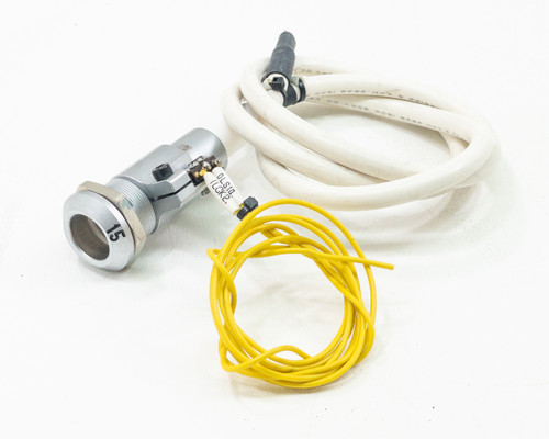 LEMO ERA.3Y.415.CA high voltage push-pull connector with white cable and yellow lead wire — full assembly overview