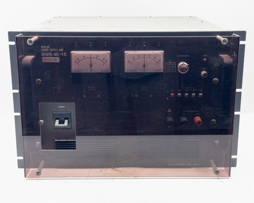 Takasago BWS 40-15 Bipolar Power Supply front panel straight-on view showing dual analog meters and controls