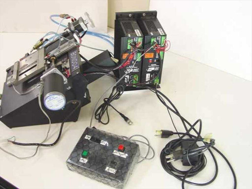 AMC Bondo4 stepper motor assembly — alternate angle showing linear stage mechanism, motor drivers, and control box with power cables
