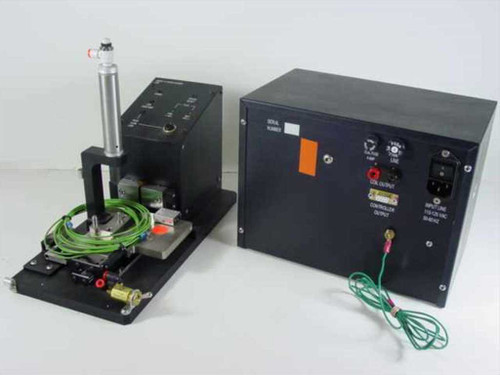 HSA Model 10 Domain Aligner system rear three-quarter view – power supply rear panel visible with coil output and IEC inlet, actuator stage with green cabling