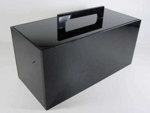 Black acrylic plexiglass dry box closed lid view showing integrated top carry handle, 16x7x7 in overall dimensions