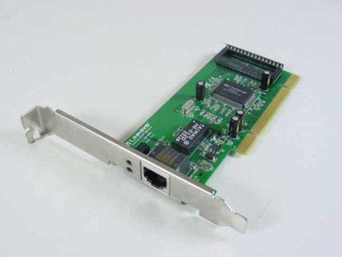 Linksys LNE100TX EtherFast 10/100 PCI NIC – angled front view showing RJ-45 port and PCI edge connector
