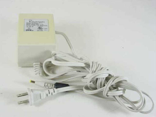Imation 52-000-5970-0 AC adapter by DVE — full unit view showing white enclosure, attached AC power cord, and barrel plug output with yellow tip