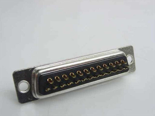 DB25 female D-SUB connector — angled view showing gold solder cup contacts from the rear