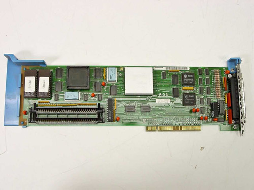IBM MCA ARTIC RAW CD 44F7120 communications adapter card — top component side view showing full PCB layout with blue MCA bracket