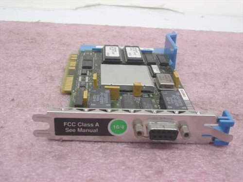 IBM 74F9415 MCA Token Ring 16/4 Mbps network card – front view showing FCC Class A label, 16/4 speed badge, DB-9 connector, and blue MCA bracket